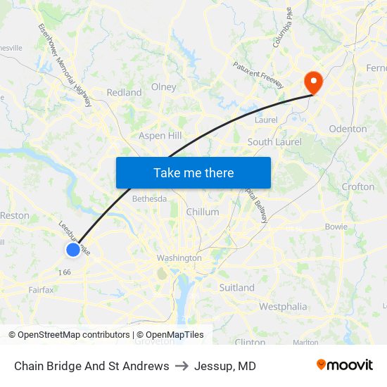 Chain Bridge And St Andrews to Jessup, MD map