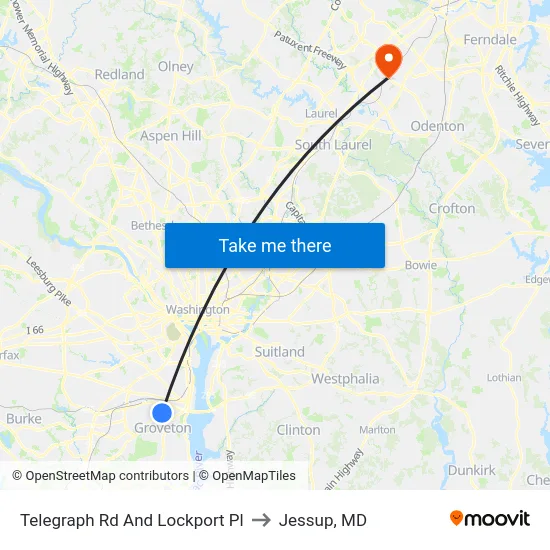 Telegraph Rd @ Franconia Rd to Jessup, MD map