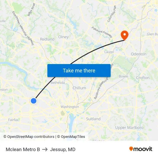 Mclean Metro B to Jessup, MD map