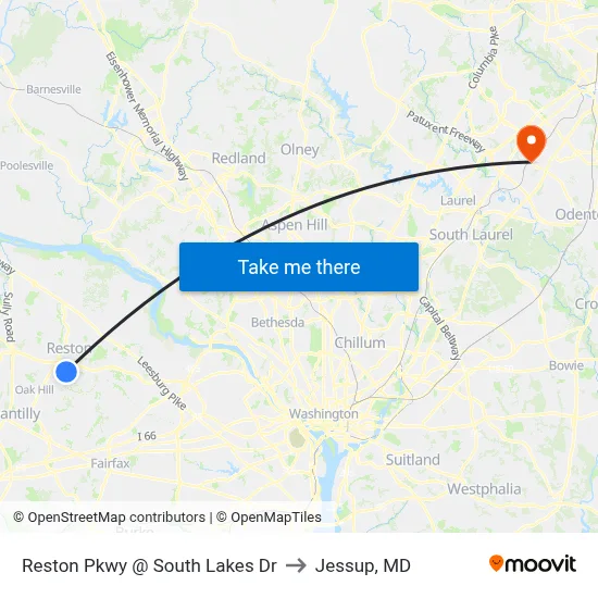 Reston Pkwy @ South Lakes Dr to Jessup, MD map