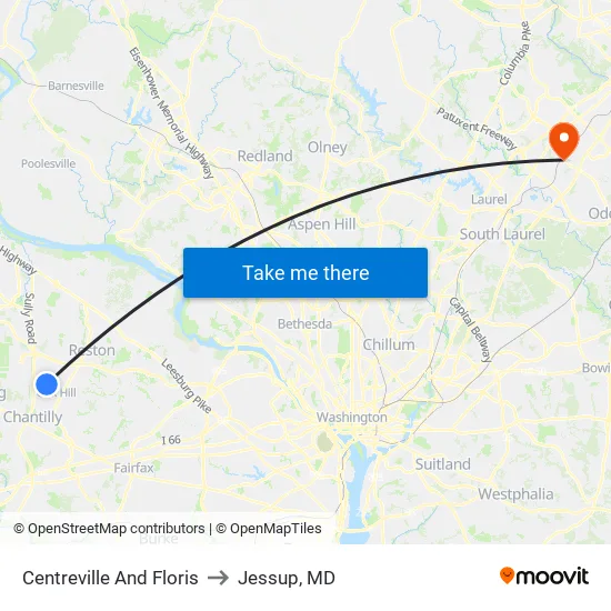 Centreville Rd @ Floris St to Jessup, MD map
