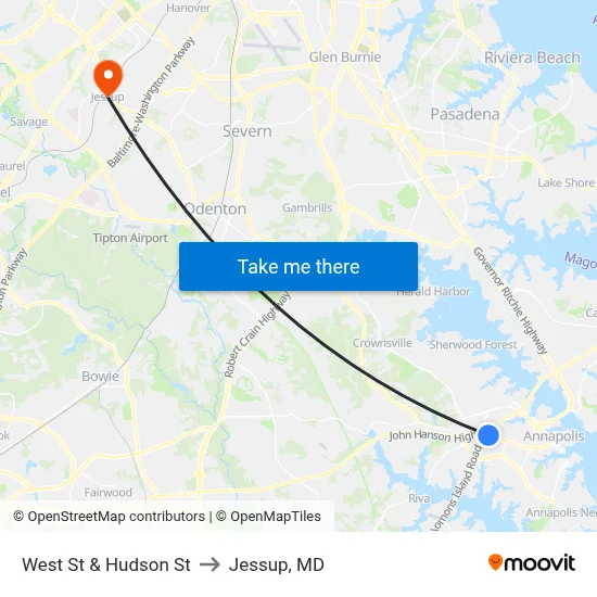 West St & Hudson St to Jessup, MD map
