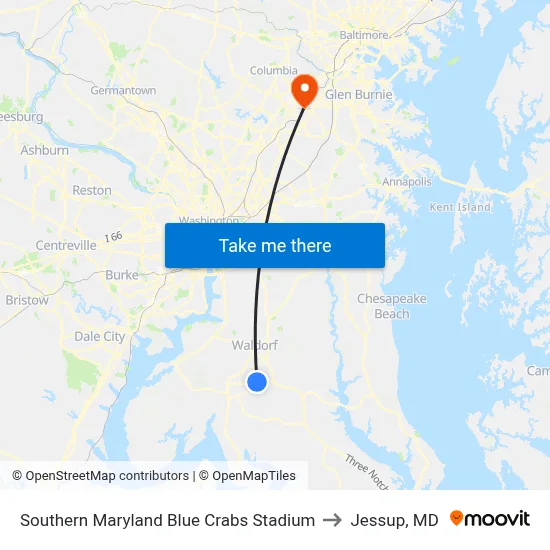 Southern Maryland Blue Crabs Stadium to Jessup, MD map
