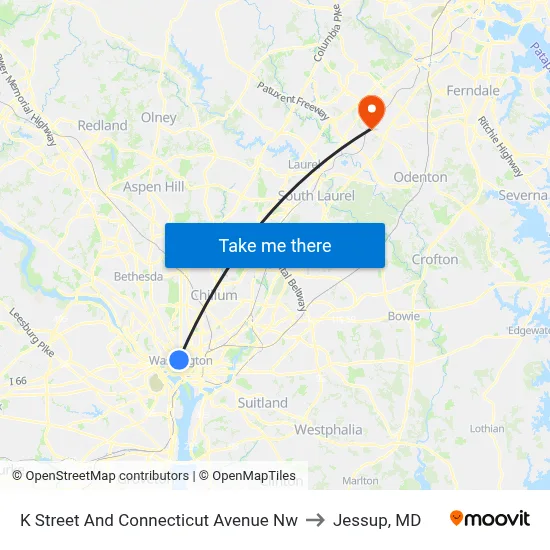K Street And Connecticut Avenue Nw to Jessup, MD map