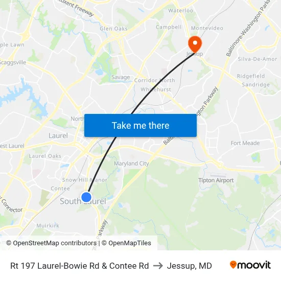 Rt 197 Laurel-Bowie Rd & Contee Rd to Jessup, MD map