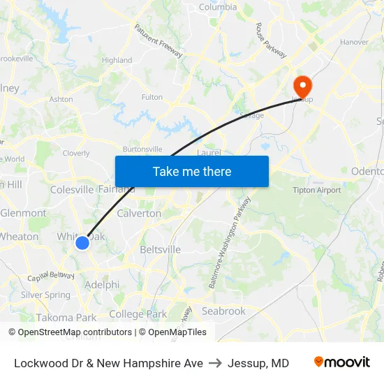 Lockwood Dr & New Hampshire Ave to Jessup, MD map