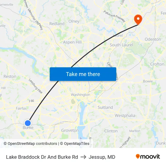 Lake Braddock Dr And Burke Rd to Jessup, MD map