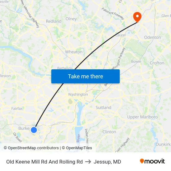 Old Keene Mill Rd And Rolling Rd to Jessup, MD map