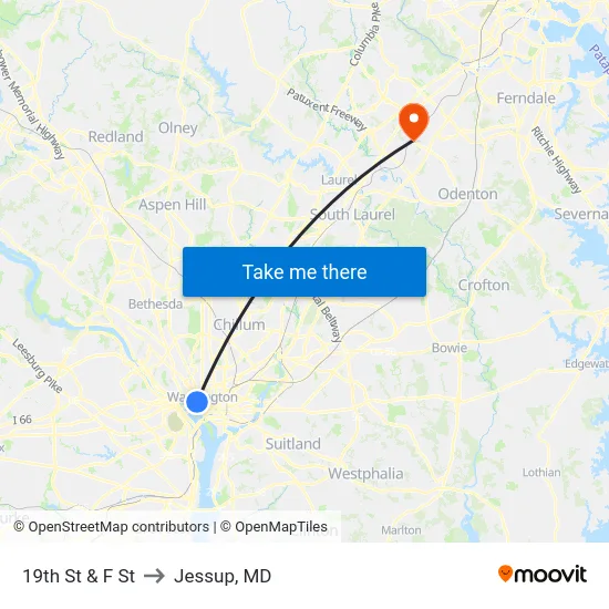 19th St & F St to Jessup, MD map