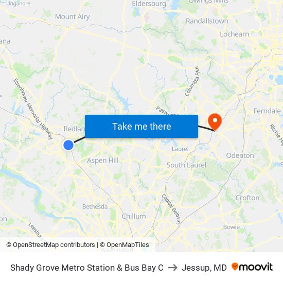 Shady Grove Metro Station & Bus Bay C to Jessup, MD map