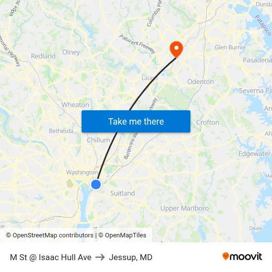 M St @ Isaac Hull Ave to Jessup, MD map