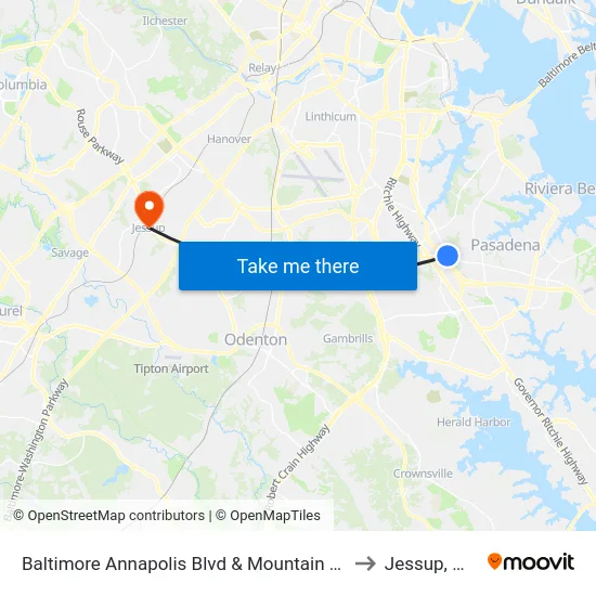 Baltimore Annapolis Blvd & Mountain Rd to Jessup, MD map