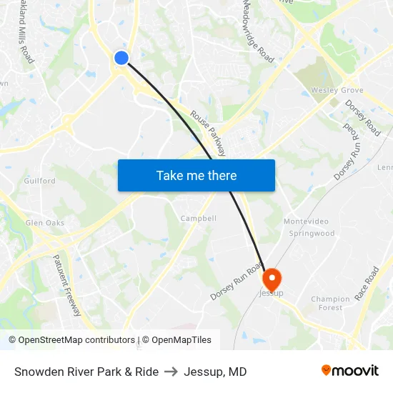 Snowden River Park & Ride to Jessup, MD map