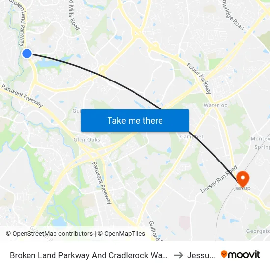 Broken Land Parkway And Cradlerock Way South (Northbound) to Jessup, MD map