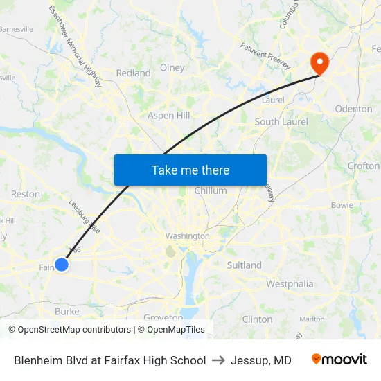 Blenheim Blvd at Fairfax High School to Jessup, MD map