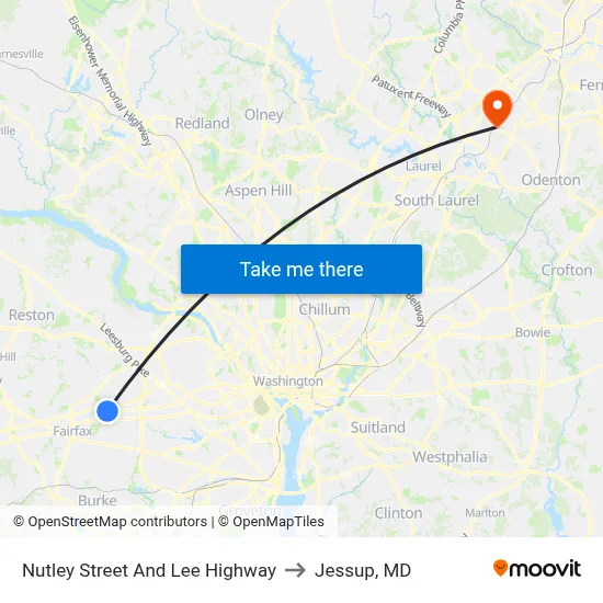 Nutley Street And Lee Highway to Jessup, MD map