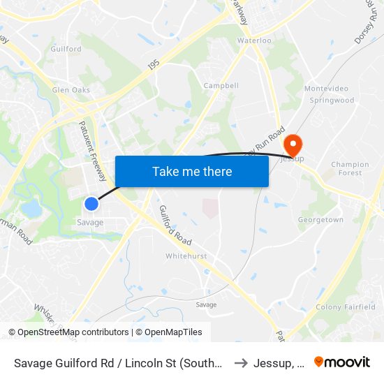 Savage Guilford Rd / Lincoln St (Southbound) to Jessup, MD map