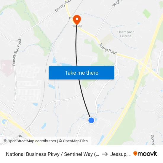 National Business Pkwy / Sentinel Way (Northbound) to Jessup, MD map