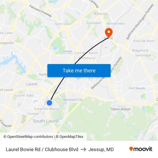 Laurel Bowie Rd / Clubhouse Blvd to Jessup, MD map