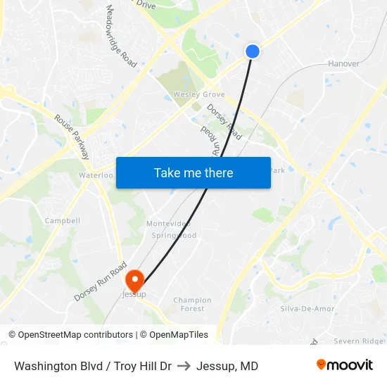 Washington Blvd / Troy Hill Dr to Jessup, MD map