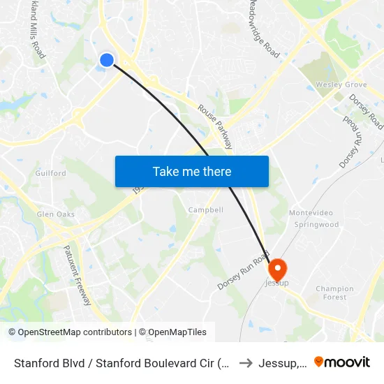 Stanford Blvd / Stanford Boulevard Cir (Westbound) to Jessup, MD map