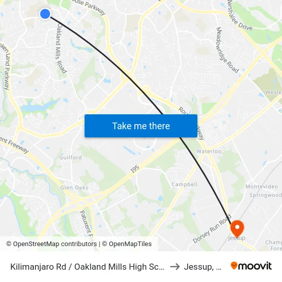 Kilimanjaro Rd / Oakland Mills High School to Jessup, MD map