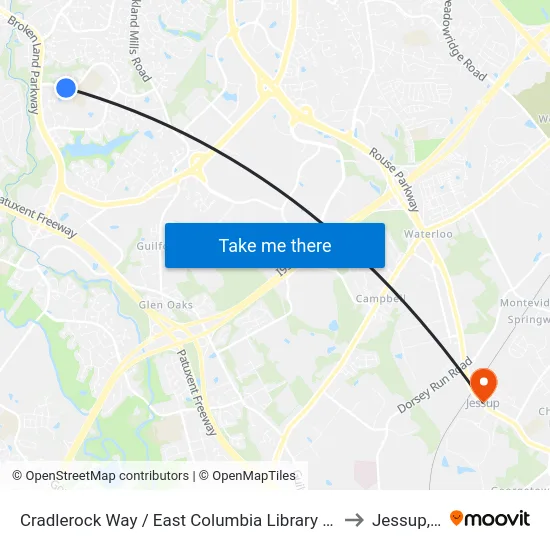 Cradlerock Way / East Columbia Library (Westbound) to Jessup, MD map