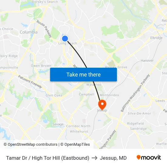Tamar Dr / High Tor Hill (Eastbound) to Jessup, MD map