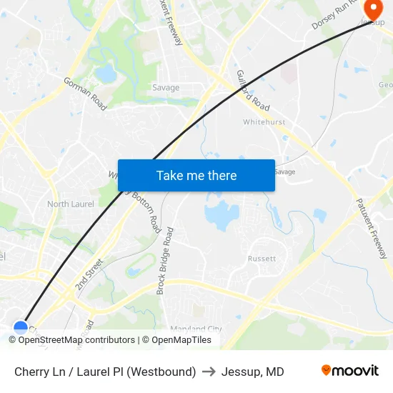 Cherry Ln / Laurel Pl (Westbound) to Jessup, MD map