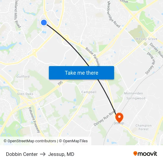 Dobbin Center to Jessup, MD map
