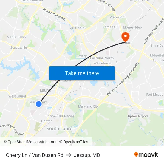Cherry Ln / Van Dusen Rd to Jessup, MD map