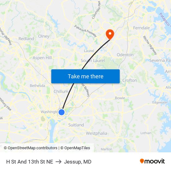 H St And 13th St NE to Jessup, MD map