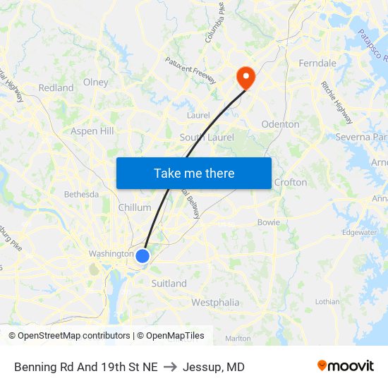 Benning Rd And 19th St NE to Jessup, MD map