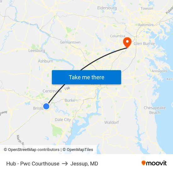 Hub - Pwc Courthouse to Jessup, MD map