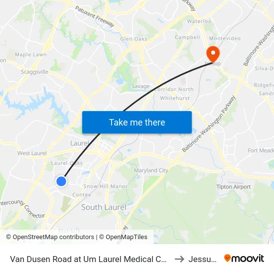 Van Dusen Road at Um Laurel Medical Center (Northbound) to Jessup, MD map