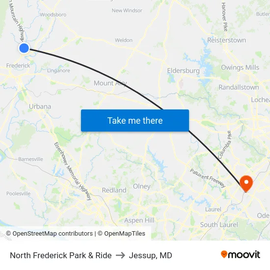 North Frederick Park & Ride to Jessup, MD map