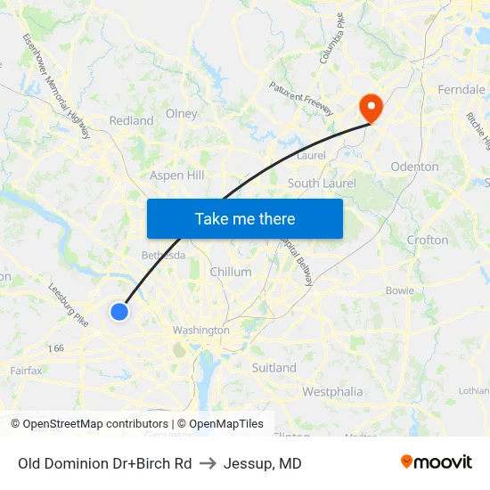 Old Dominion Dr+Birch Rd to Jessup, MD map