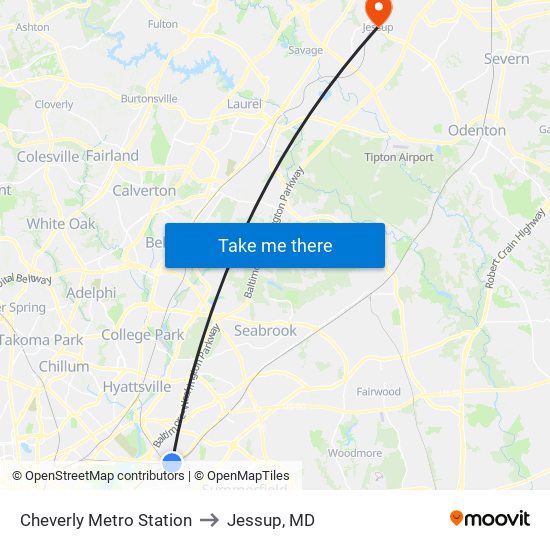 Cheverly Metro Station to Jessup, MD map