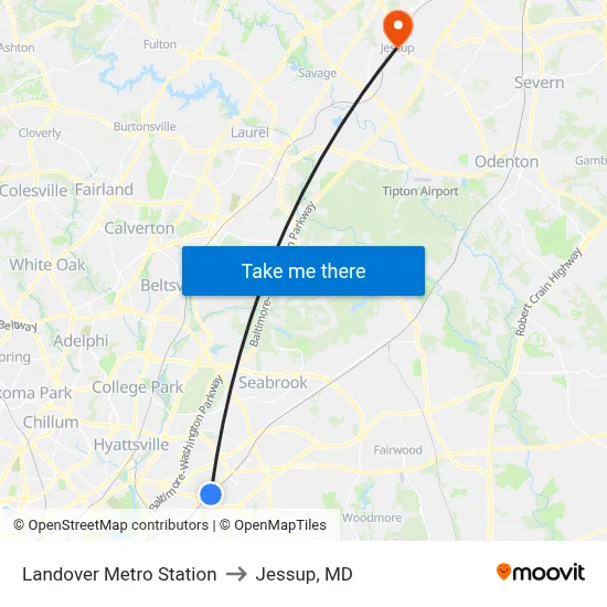 Landover Metro Station to Jessup, MD map