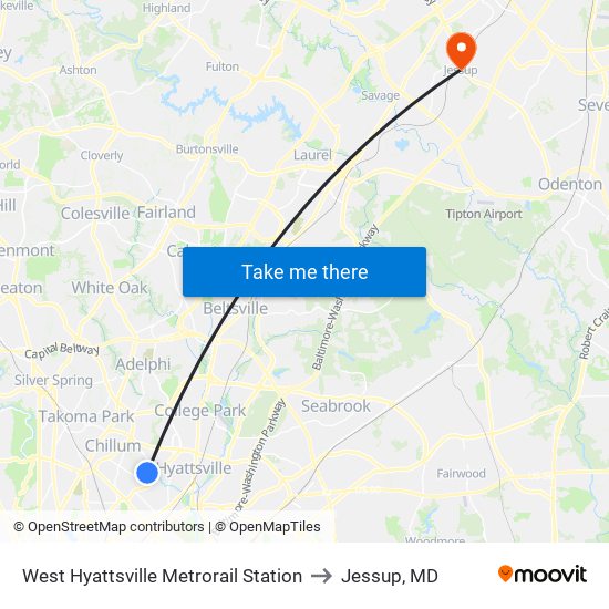 West Hyattsville Metrorail Station to Jessup, MD map