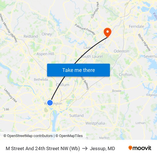 M Street And 24th Street NW (Wb) to Jessup, MD map