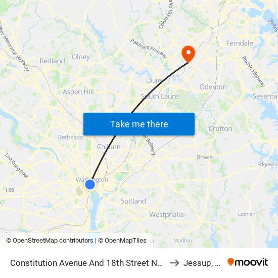 Constitution Avenue And 18th Street NW (Eb) to Jessup, MD map