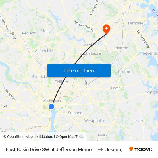 East Basin Drive SW at Jefferson Memorial (Wb) to Jessup, MD map