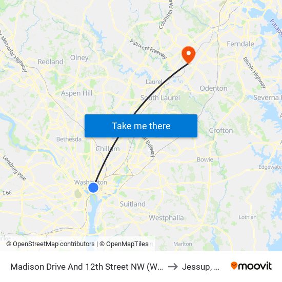 Madison Drive And 12th Street NW (Wb) to Jessup, MD map