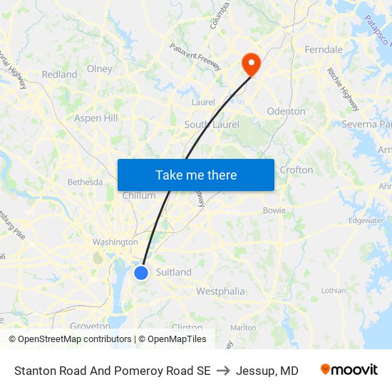 Stanton Road And Pomeroy Road SE to Jessup, MD map