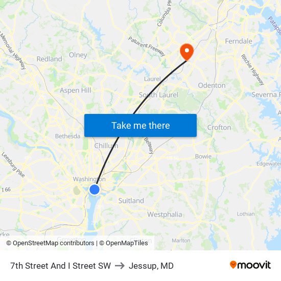 7th Street And I Street SW to Jessup, MD map