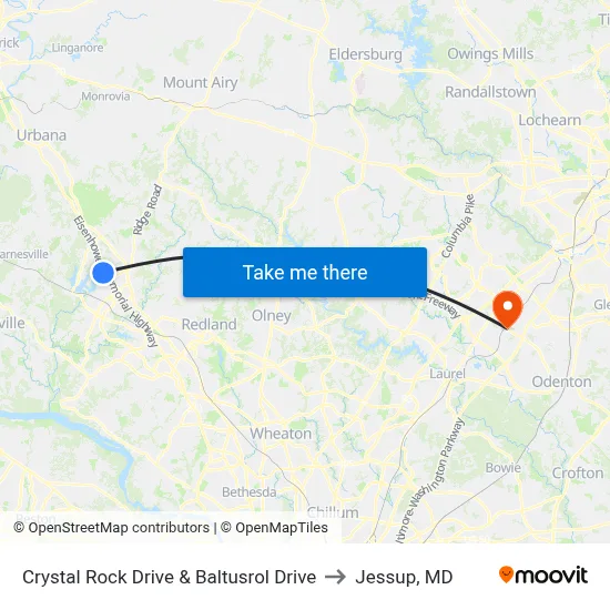 Crystal Rock Drive & Baltusrol Drive to Jessup, MD map