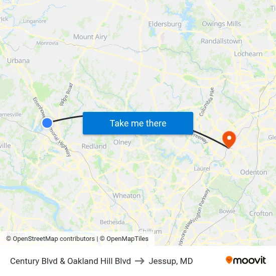 Century Blvd & Oakland Hill Blvd to Jessup, MD map
