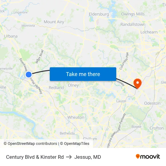 Century Blvd & Kinster Rd to Jessup, MD map