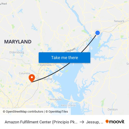 Amazon Fulfillment Center (Principio Pkwy West) to Jessup, MD map
